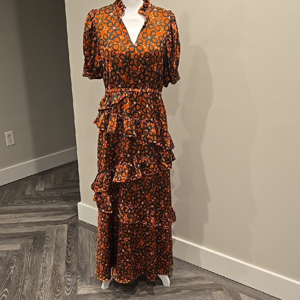 Alden Adair Elegant Orange Patterned Dress